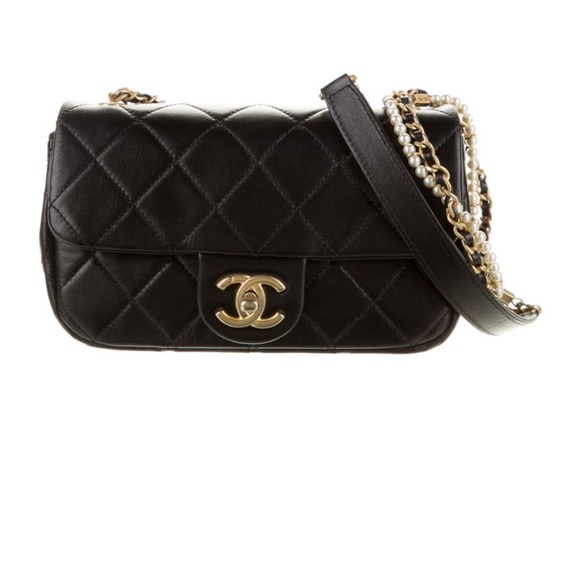 CHANEL Authentic 2021 Mini Crystal Pearls Chain Flap Shoulder Bag - Picture 3 of 17